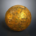 Shiny Golden Decorative Sphere With Intricate Textured Surface And Artistic Design