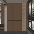 Modern Wooden Balcony Cabinet Interior Design With Brown Doors Perforated Panel And Window Blinds