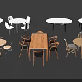 Various Style Dining Table Sets With Round Square Tables And Wooden White Chairs 3d model