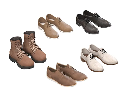 Casual Lace Up Shoes And Boots In Brown Black And Beige Colors For Everyday Wear 3d model