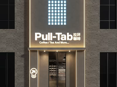 Pull-Tab Cafe Exterior With Coffee Tea Signage Brick Wall Lighting And Entrance 3d model