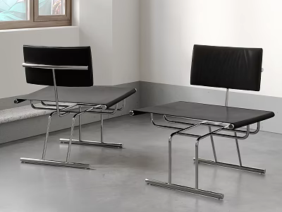 Black Leather Leisure Chairs With Modern Metal Frame For Stylish Living Room Interior 3d model