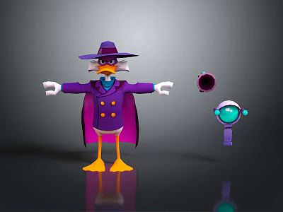 Purple Duck Stuffed Toy With Cloak Hat And Small Accessory Device 3d model