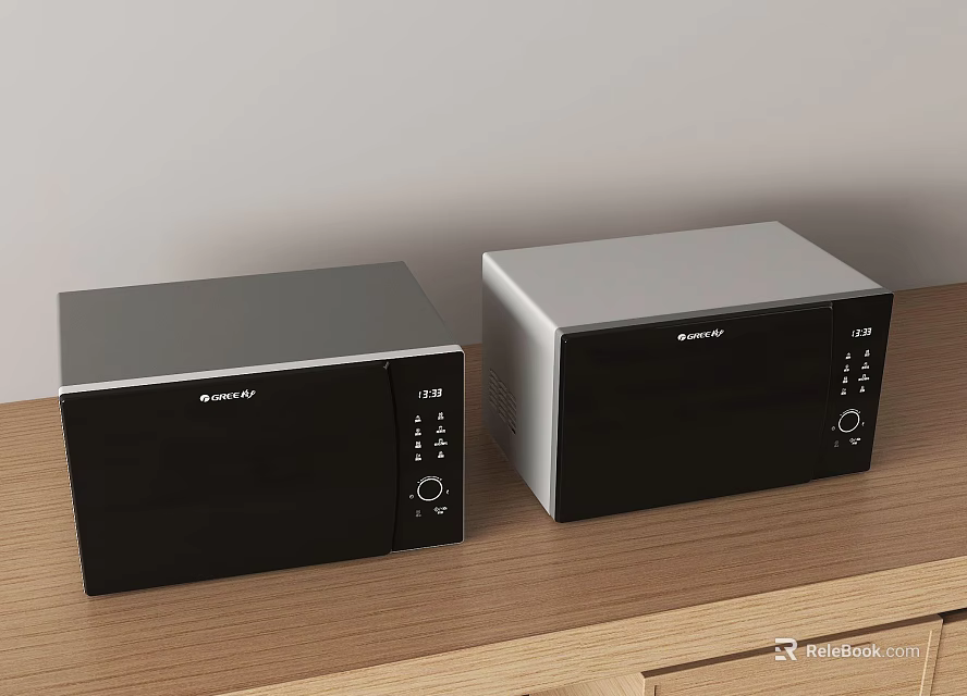 Two Sharp Stainless Steel Microwaves As Modern Kitchen Appliances On Wooden Countertop 3d model 
