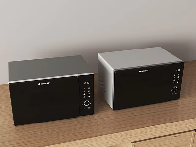 Two Sharp Stainless Steel Microwaves As Modern Kitchen Appliances On Wooden Countertop 3d model