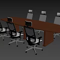 Long Rectangular Modern Wooden Conference Table With Ergonomic Mesh Back Office Chairs On Casters