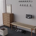 Woven Shoe Bench with Drawer Cabinet Wall Hooks Hanging Bag and Shoes in Modern Entryway