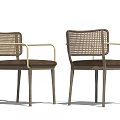 Modern Leisure Chairs With Woven Backrests Metal Armrests And Wooden Legs