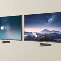 Two Wall Mounted TVs Showing Windows 10 Interface And Scenic Mountain Starry Sky 3d model
