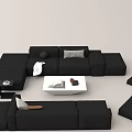 Black Modular Sofa and Coffee Table Set with White Coffee Table Cushions and Side Table 3d model