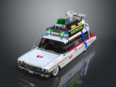 Vintage Ghostbusters Car With White Body Roof Equipment And Colorful Lights 3d model