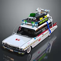 Vintage Ghostbusters Car With White Body Roof Equipment And Colorful Lights