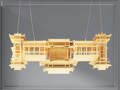 New Chinese Style Pendant Palace Wooden House Pendant Decorative Pendant model