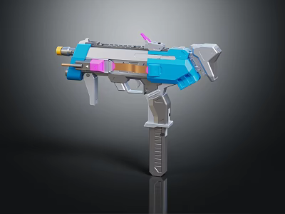 Futuristic Toy Gun With Blue Pink Silver Sleek Design Barrel Grip And Vibrant Colors 3d model