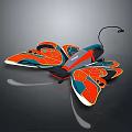 Butterfly Shaped Toy Featuring Orange Blue Black Wings And Connected Wire Design