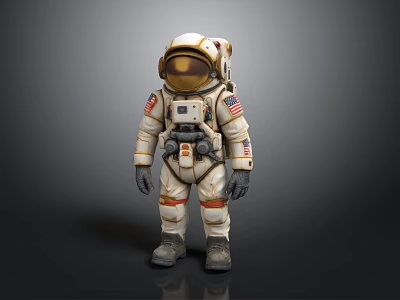 Detailed Astronaut 3D Model In White Spacesuit With Gold Helmet And American Flag Patches 3d model