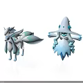 Two White Blue Cartoon Characters With Fluffy Tail Fox And Ice Crystal Hat Decorations