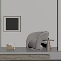 Modern Beige Leisure Chair With Small Round Side Table And Wall Artwork 3d model