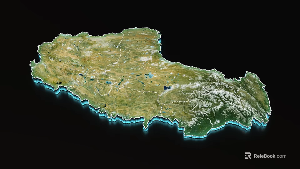 Satellite View Of Geographical Region With Mountains Water Bodies And Green Plains 3d model 