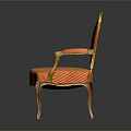 Classic Style Dining Chair With Golden Accents Red Orange Striped Fabric And Carved Curved Legs