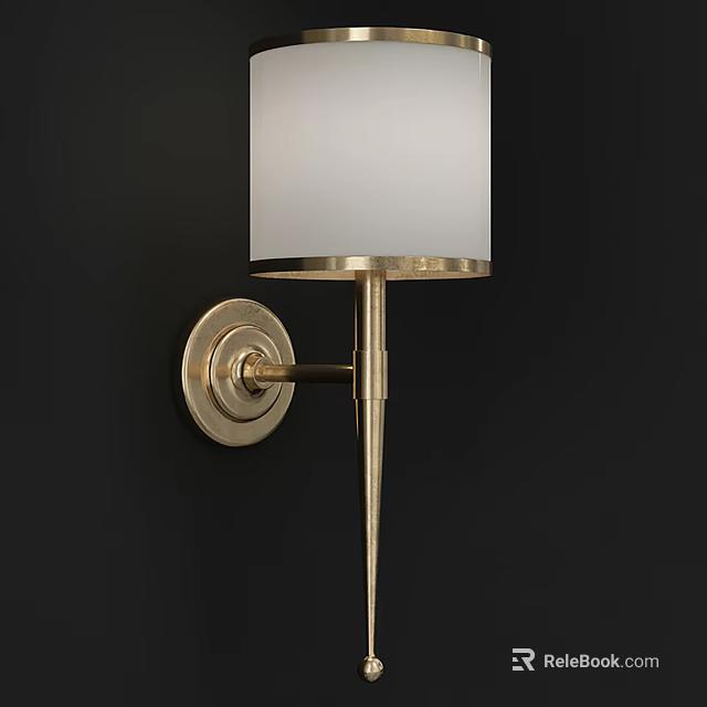 Elegant Modern Wall Sconce With Golden Metal Frame And White Lampshade 3d model 
