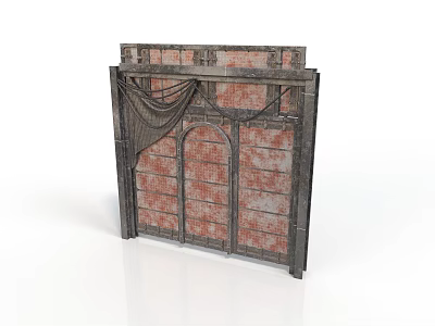 Decorative Brick Wall Architecture With Arched Doorway And Ornate Drapery Frame 3d model