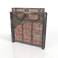 Decorative Brick Wall Architecture With Arched Doorway And Ornate Drapery Frame