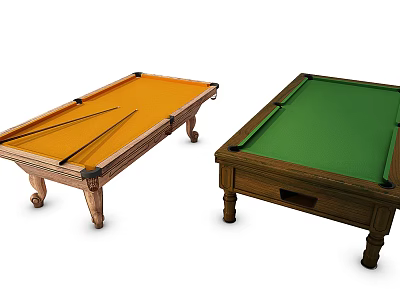 Quality Wooden Billiard Tables As Sporting Equipment With Orange Green Tabletops And Frames 3d model