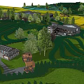 Scenic Rural Landscape With Rolling Green Fields Trees And Country Houses