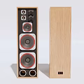 Modern Wooden Tower Speaker With Multiple Red Rimmed Drivers And Sleek Design