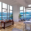 Modern Public Office Space With White Long Desks Gray Chairs And Large Windows View