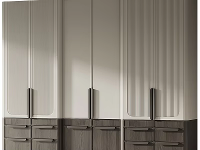 Modern Luxury Fluted Panel Wardrobe With Wood Grain Drawers For Spacious Bedroom Home Storage 3d model
