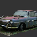 Old Rusty Abandoned Car With Moss And Rust Patches On Grass 3d model