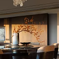 Elegant Modern Restaurant Interior With Round Table Vase Branches Wooden Wall And Natural Sunlight