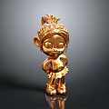 Golden Cartoon Girl Statue With Ponytail Skirt And Shiny Reflective Surface