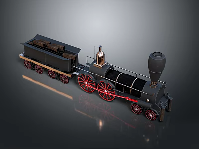 Vintage Steam Train Model With Black Body Red Wheels Smokestack And Tender Car 3d model