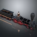 Vintage Steam Train Model With Black Body Red Wheels Smokestack And Tender Car