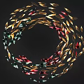 Decorative Circular Chandelier With Gold Red Green Leaf Shaped Elements Hanging Structure 3d model