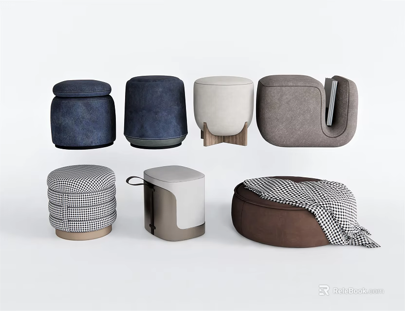 Stylish Modern Sofa Stools with Various Colors and Fabric Materials 3d model
