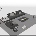 Modern Gray Sofa And Coffee Table Set With Pillows White Chair Floor Lamp And Rug