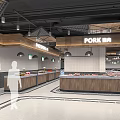 Modern Supermarket Grocery Interior With Fresh Tofu Pork Stalls And Produce Sections