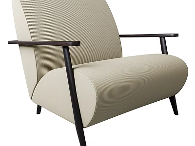 Modern Minimalist Single Seater Sofa With Beige Fabric And Wooden Armrests 3d model
