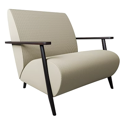 Modern Minimalist Single Seater Sofa With Beige Fabric And Wooden Armrests 3d model