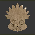 Traditional Tribal Wooden Mask With Feathered Headdress And Carved Facial Features