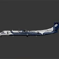 Aerospatiale Twin Propeller Airplane With White Fuselage Blue Tail And Wings On Black Background