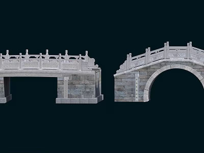 Ancient Stone Bridges With Detailed Balustrade Flat And Arch Architectural Design 3d model