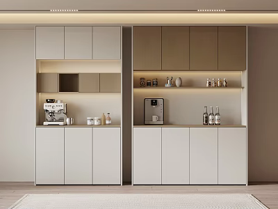 Modern Wine Cabinet Design With Storage Cabinets Coffee Machine And Water Dispenser 3d model