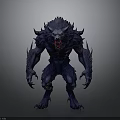 Fierce Wolf Like Creature 3D Model With Dark Blue Fur Sharp Teeth And Claws