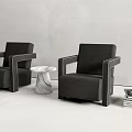 Modern Black Leisure Sofa Set with Two Armchairs and Round Side Table 3d model