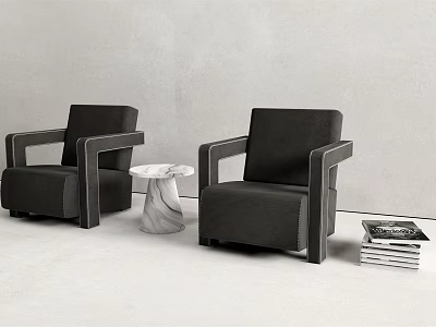 Modern Black Leisure Sofa Set with Two Armchairs and Round Side Table 3d model